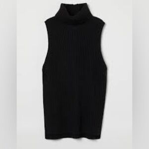 H&M - Black Relaxed Chunky Knit Long Sleeveless Turtleneck Sweater Size XS